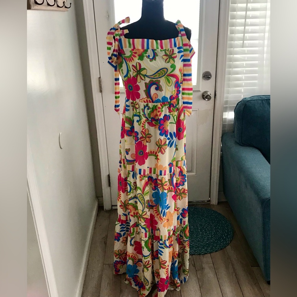 Flying Tomato Floral Maxi Dress S: 2X Tie-strap Top, Square Neck *see Desc.
